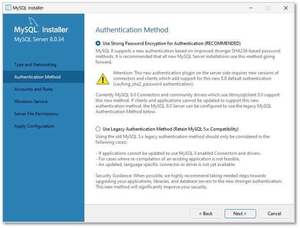 MySQL Authentication Method