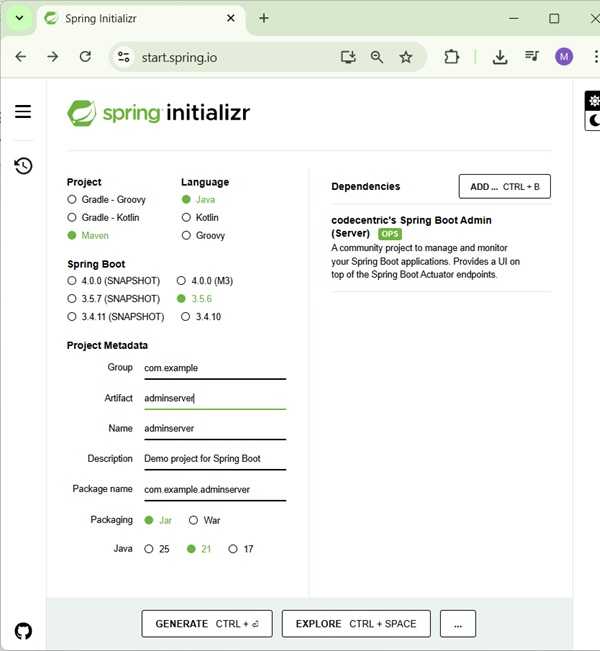 Creating Spring Admin Server