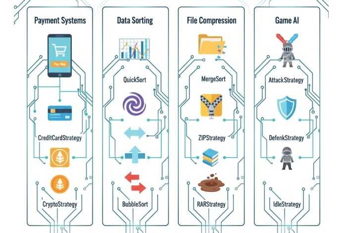 Strategy Design Pattern Applications Illustration