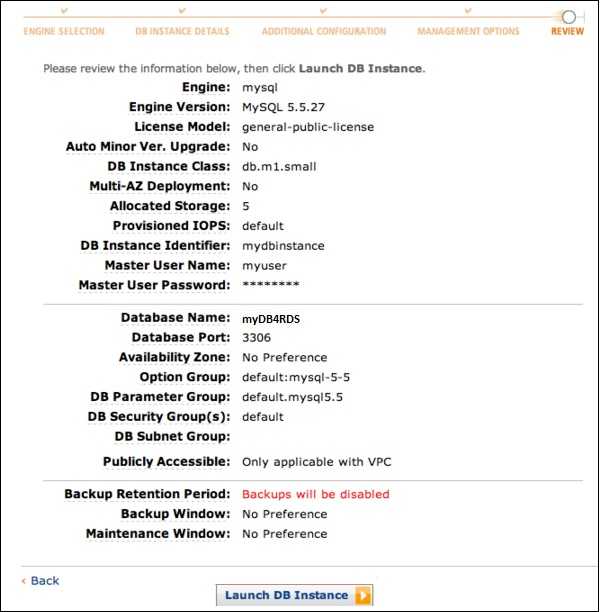 Launch DB Instance