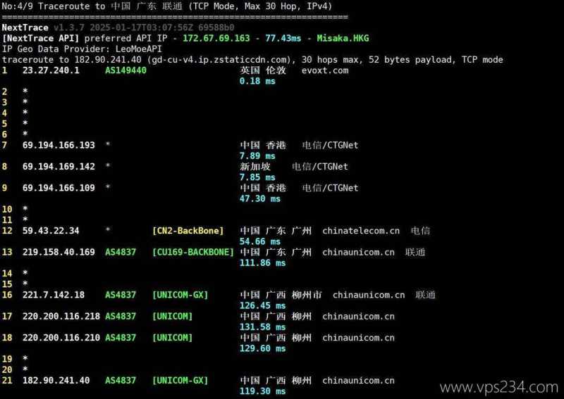 Evoxt马来西亚VPS测评 - 联通回程路由
