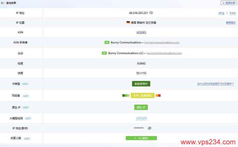 莱卡云德国家宽VPS网络测试-IP属性