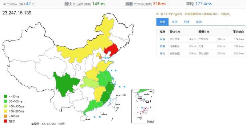 HostNamaste美国VPS测评 - 三网Ping延迟测试