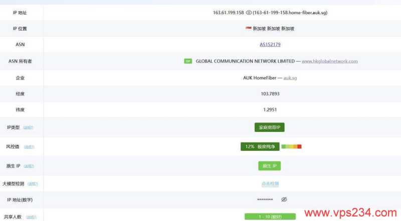 IPRaft新加坡家宽VPS网络测试-IP属性