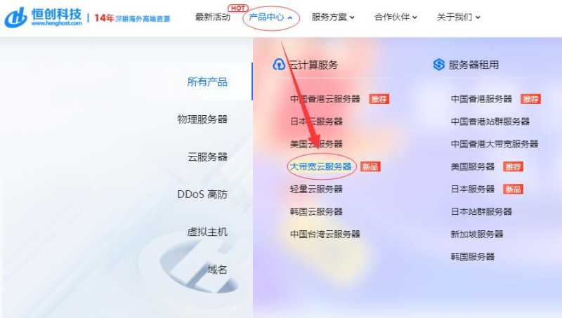恒创主机香港大带宽服务器购买教程