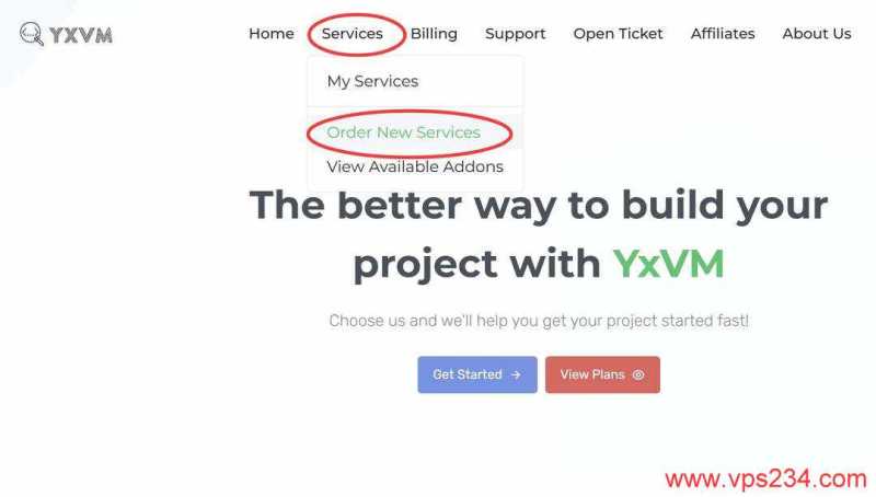 YXvM香港独立服务器购买教程-首页入口