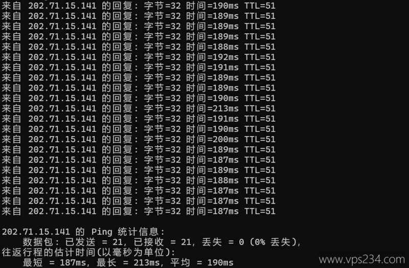 justhost.asia德国VPS网络测试-本地Ping平均延迟