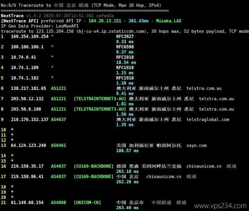 Vultr澳大利亚VPS网络测试-联通回程路由