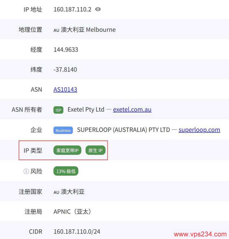 WePC澳大利亚VPS网络测试-ISP类型IP属性