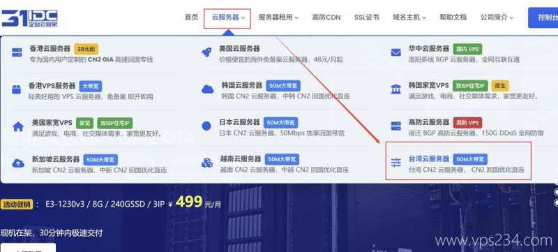 31IDC台湾VPS购买教程-首页入口