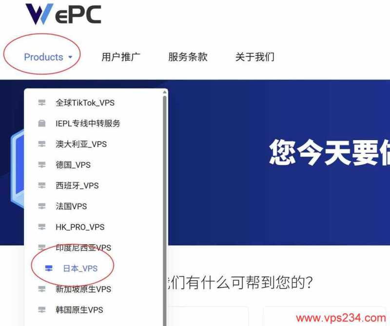 WePC日本VPS购买教程-产品入口