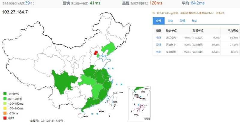 StarryDNS日本VPS测评 - 全国三网Ping延迟效果