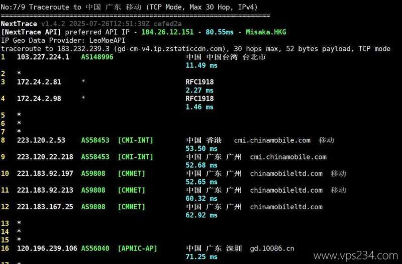 丽萨主机台湾VPS网络测试-移动回程路由