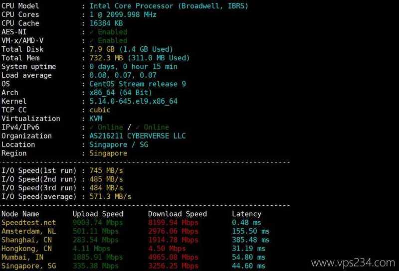 Skyline Connect新加坡VPS网络测试-性能和速度