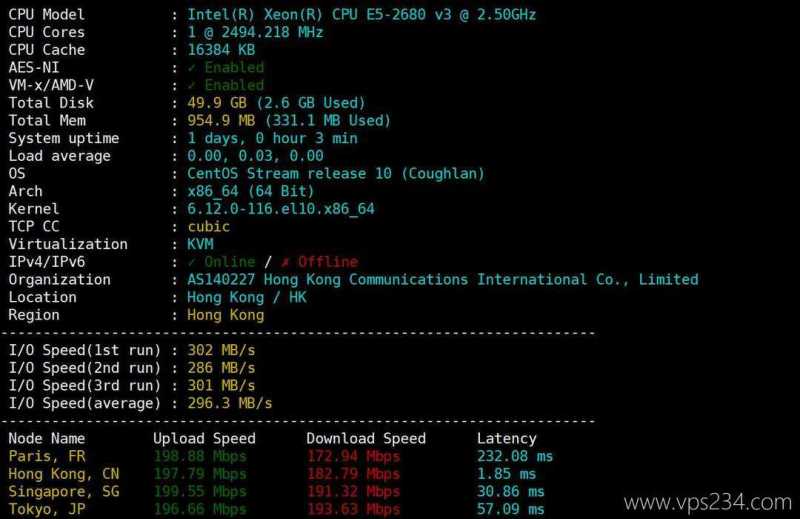 Jtti轻量级香港VPS网络测试-性能和速度
