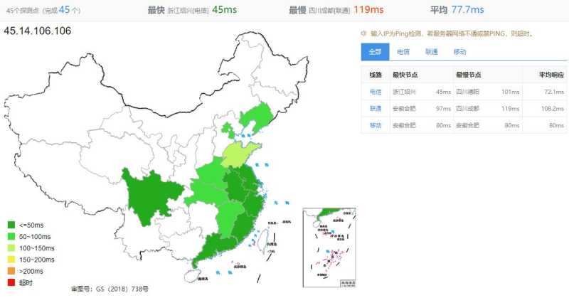 绿云日本VPS测评 - 全国三网Ping延迟