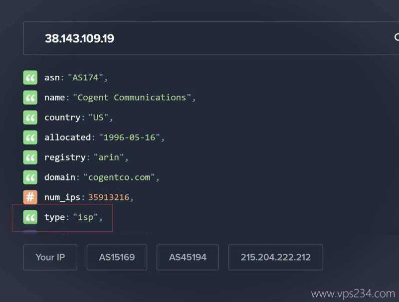 丽萨主机芝加哥机房美国家宽VPS网络测试-IP的asn类型