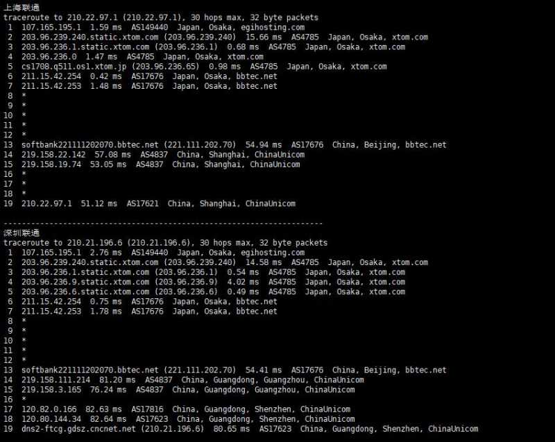 Evoxt日本VPS测评 - 联通回程路由
