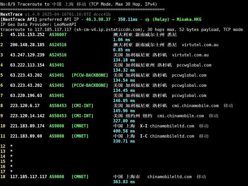VPSServer澳大利亚VPS测评-移动回程路由
