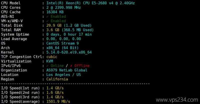 雨云的美国VPS网络测试-服务器性能