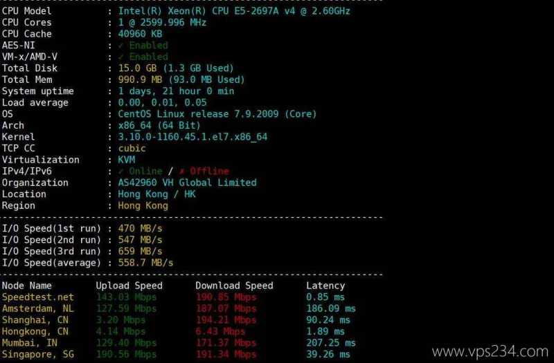 吉云香港VPS网络测试-性能和速度