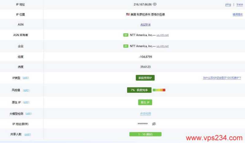 丽萨主机美国家宽VPS网络测试-IP属性