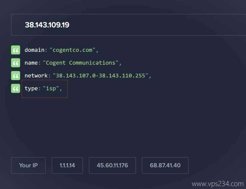丽萨主机芝加哥机房美国家宽VPS网络测试-IP的company类型