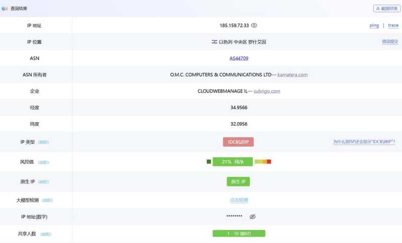Kamatera中东VPS网络测试-IP属性