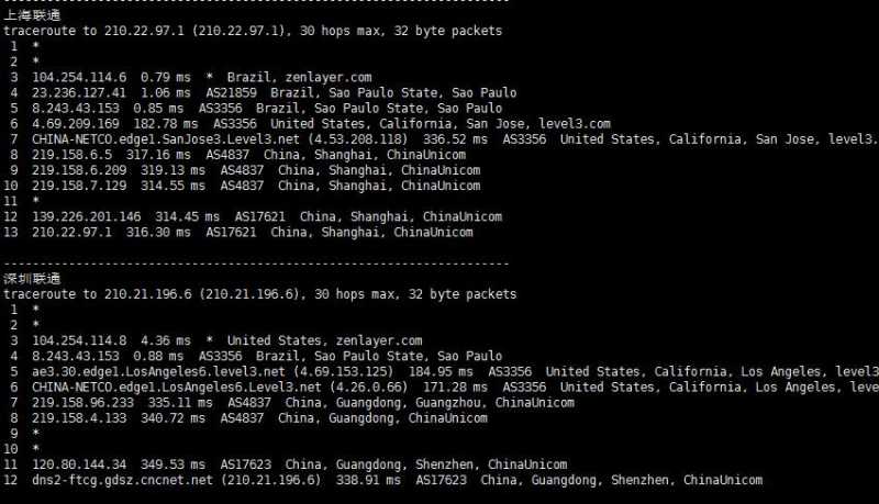 arkecx巴西VPS测评 - 联通回程路由