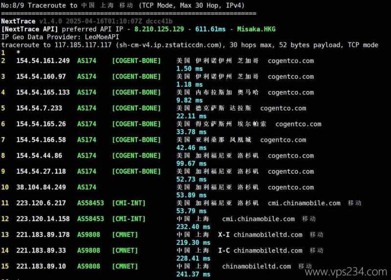 丽萨主机芝加哥机房美国家宽VPS网络测试-移动回程路由