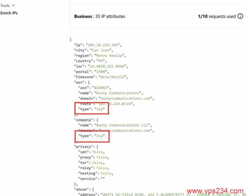 莱卡云菲律宾家宽VPS测评-IP类型测试