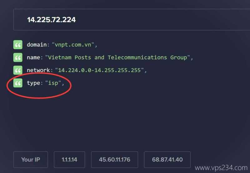 荫云越南家宽VPS网络测试-IP的Company类型