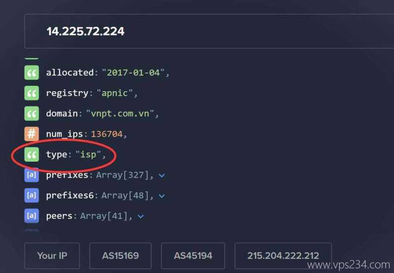 荫云越南家宽VPS网络测试-IP的ASN类型