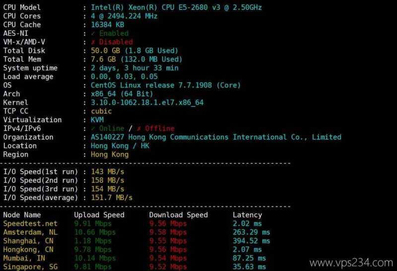 华纳云香港VPS测评-性能和速度