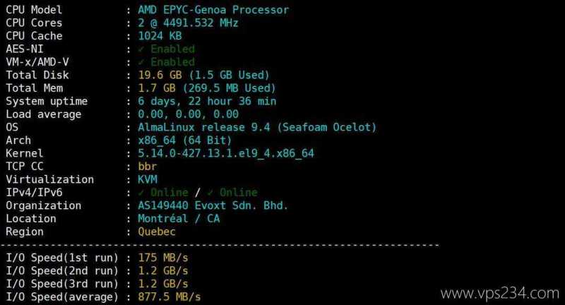 Evoxt加拿大VPS网络测试-性能