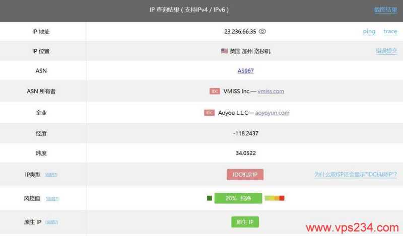 LOCVPS美国VPS测评-IP属性测试