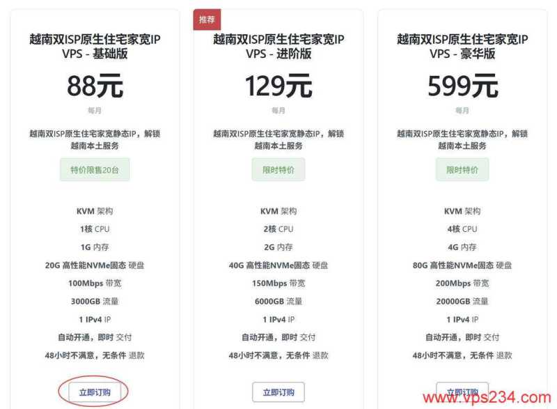 丽萨主机越南家宽VPS购买教程-套餐选择