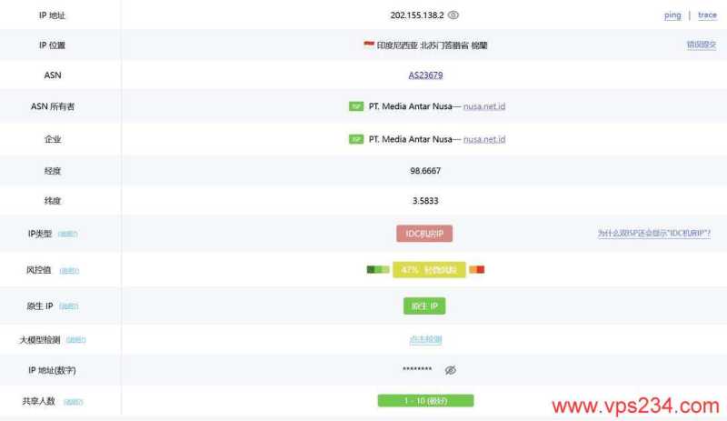 WePC印尼VPS网络测试-IP属性