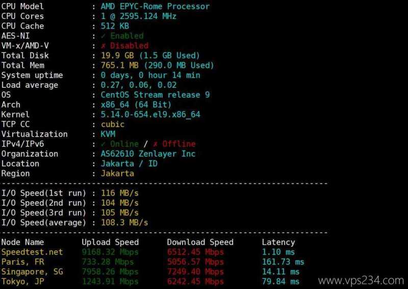 Zenlayer印尼VPS网络测试-性能和速度
