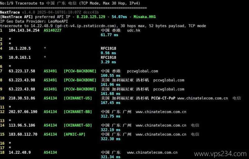 华纳云香港VPS测评-电信回程路由