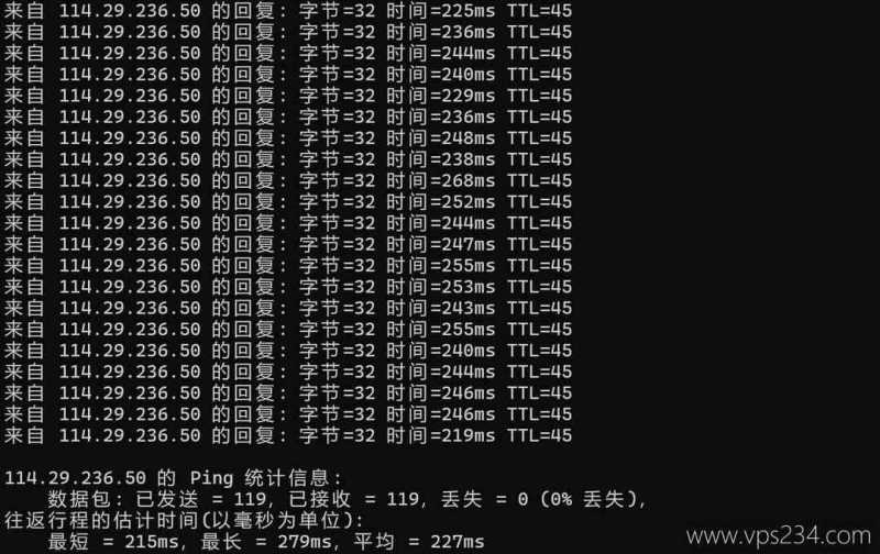 VPSServer香港VPS测评-本地Ping平均延迟测试