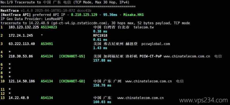 荫云台湾VPS测评-电信回程路由