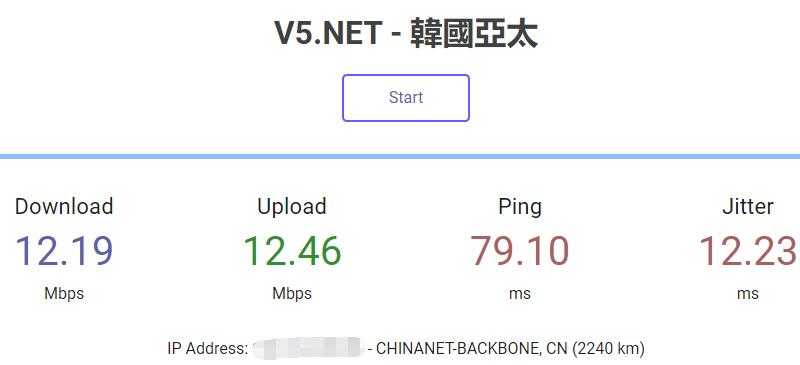 V5.NET韩国独立服务器下载上传速度测试