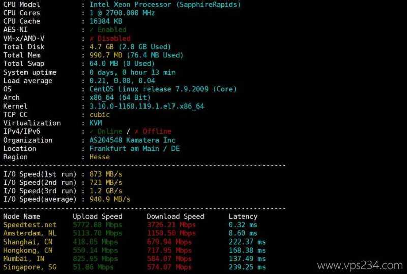 VPSServer德国VPS网络测试-性能和速度