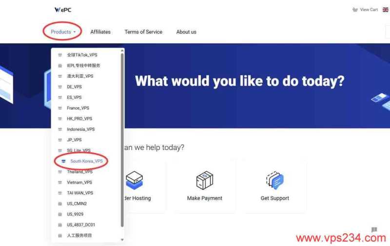 WePC韩国VPS购买教程-首页入口