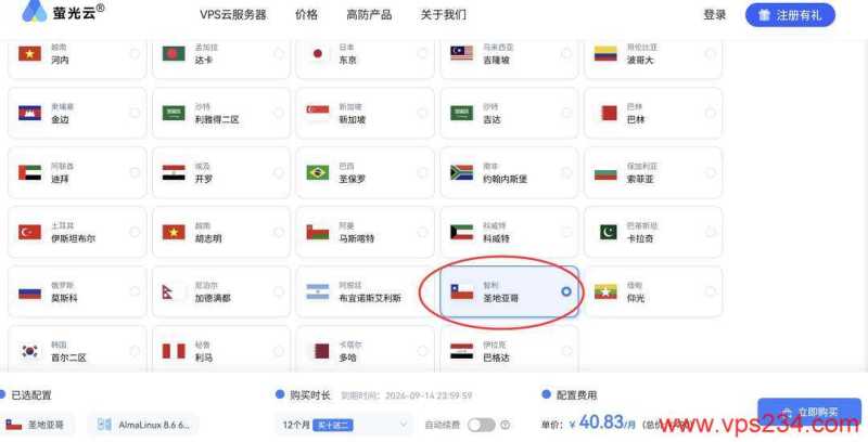 萤光云智利VPS购买教程-节点选择