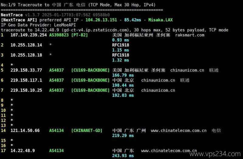 RAKsmart美国VPS测评-电信回程路由