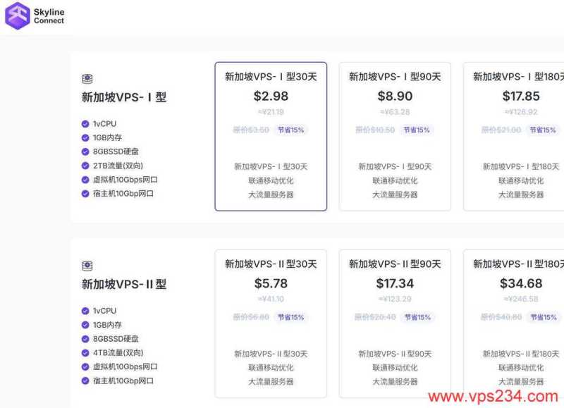 Skyline Connect新加坡VPS购买教程-套餐选择