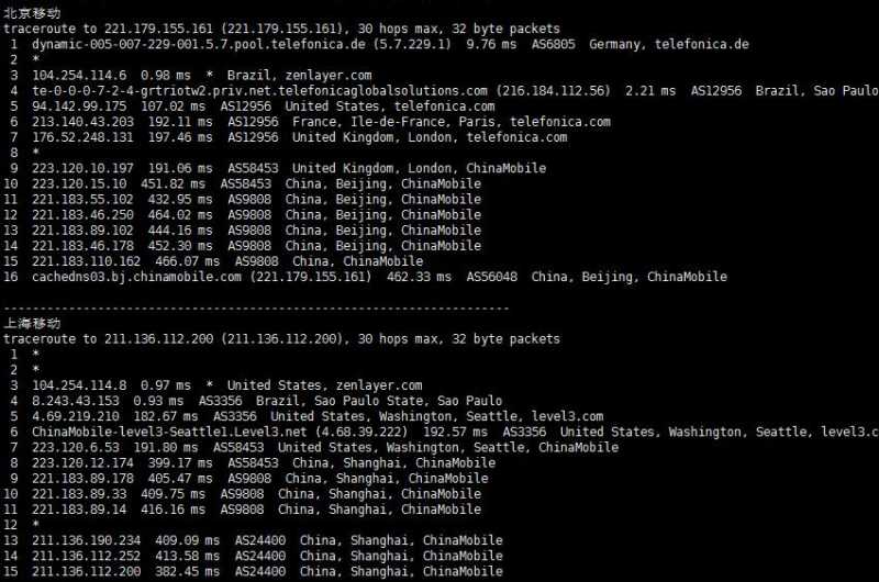 arkecx巴西VPS测评 - 移动回程路由
