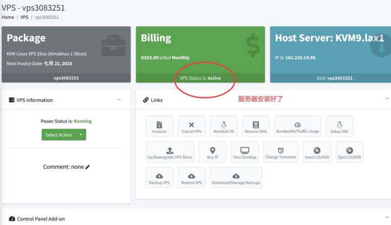 InterServer美国VPS购买教程-服务器部署成功